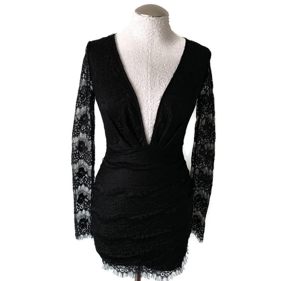 Xtaren Dresses & Skirts - NWT Long Sleeve Lace Deep VNeck Little Black Dress